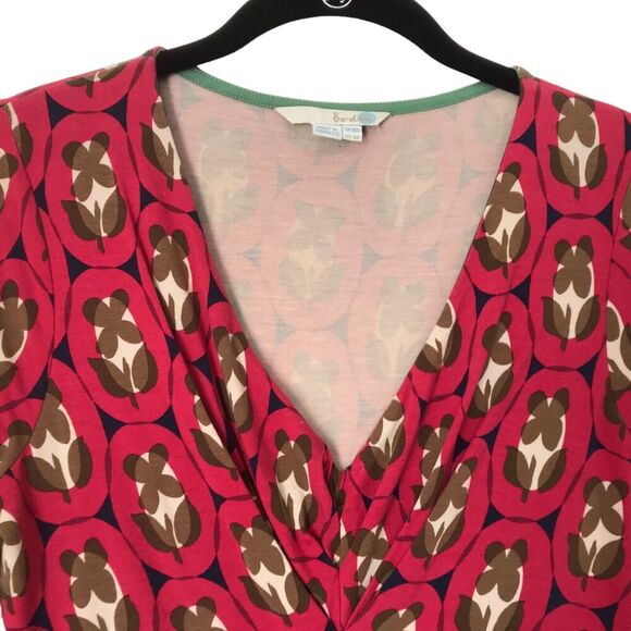 Boden Womens Dress Size 6R Red Brown Empire Waist Leaf Print Knee Length Casual - Picture 3 of 9